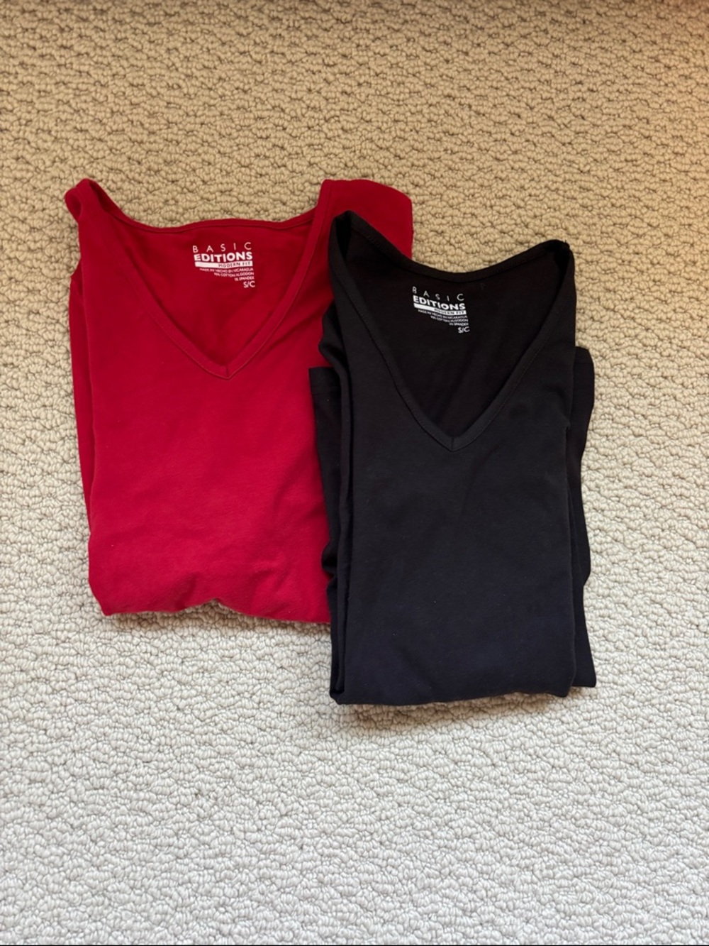 Basic Editions Women’s Long Sleeve V-Neck Tees in Red and Black